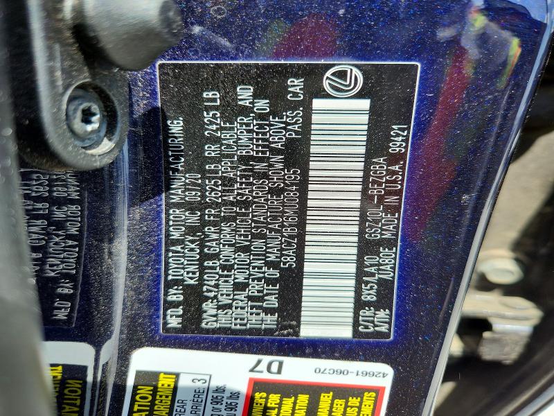 2021 Lexus Es 350 4d მანქანა იყიდება აუქციონზე, vin: 58ACZ1B16MU084195, აუქციონის ნომერი: 61755116
