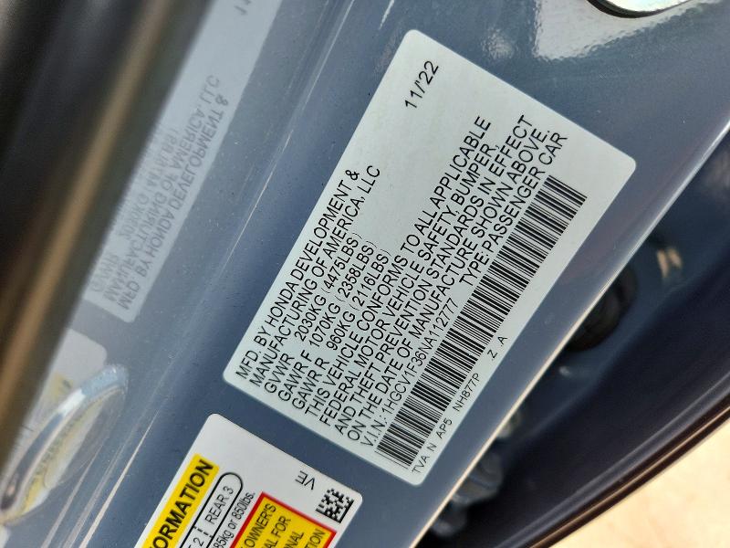 62528546 :رقم المزاد ، 1HGCV1F36NA112777 vin ، 2022 Honda Accord مزاد بيع