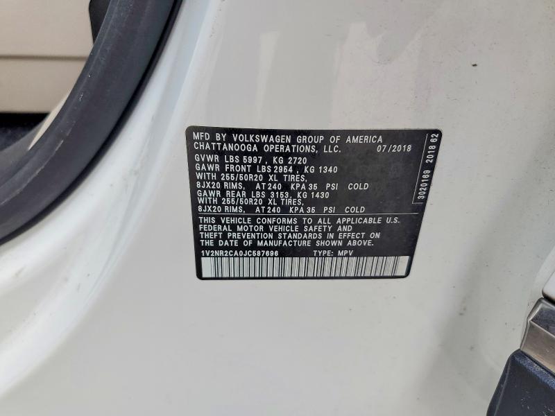 Продажа на аукционе авто 2018 Volkswagen Atlas, vin: 1V2NR2CA0JC587696, номер лота: 59721826