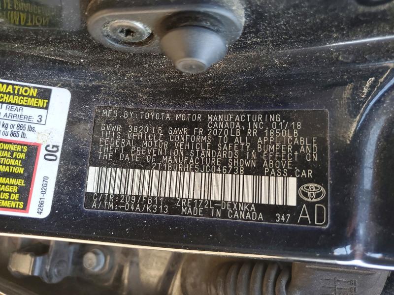 85978905 :رقم المزاد ، 2T1BURHE5JC046738 vin ، 2018 Toyota Corolla مزاد بيع