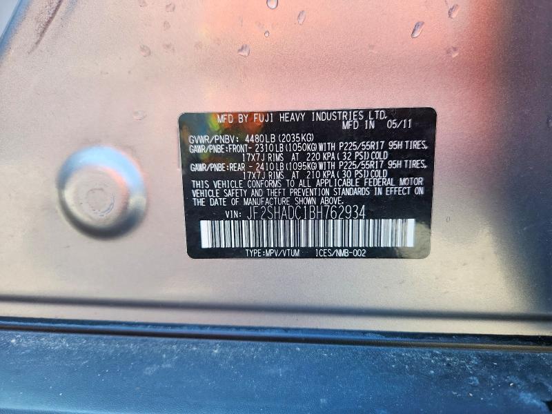 2011 Subaru Forester მანქანა იყიდება აუქციონზე, vin: JF2SHADC1BH762934, აუქციონის ნომერი: 59380256