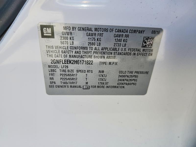 60609676 :رقم المزاد ، 2GNFLEEK2H6171822 vin ، 2017 Chevrolet Equinox مزاد بيع