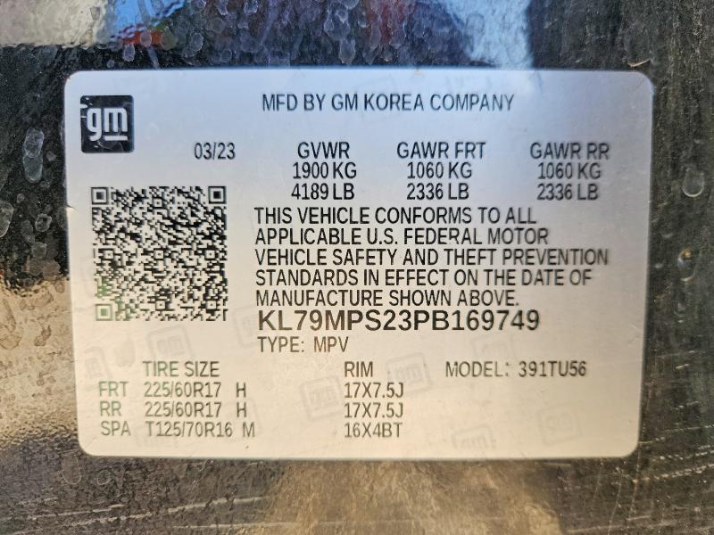 2023 Chevrolet Trailblazer მანქანა იყიდება აუქციონზე, vin: KL79MPS23PB169749, აუქციონის ნომერი: 61426246