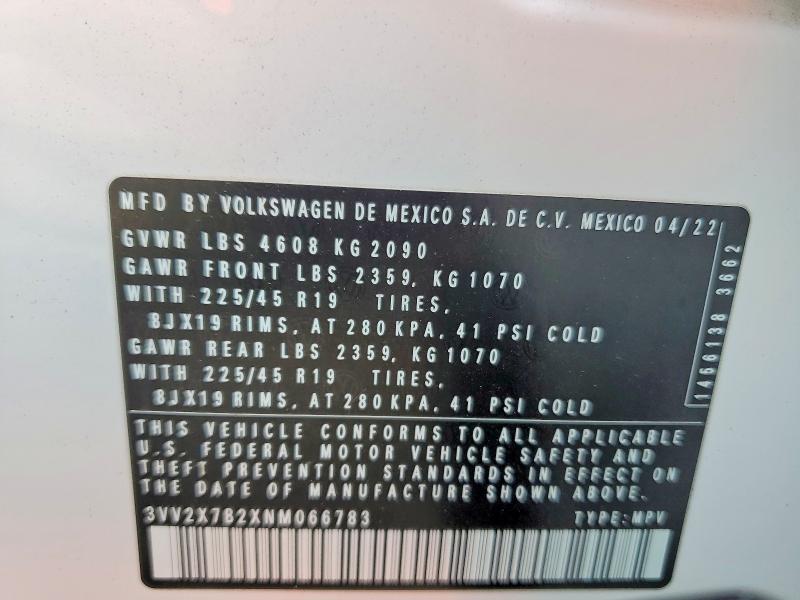 Продажа на аукционе авто 2022 Volkswagen Taos, vin: 3VV2X7B2XNM066783, номер лота: 60770406