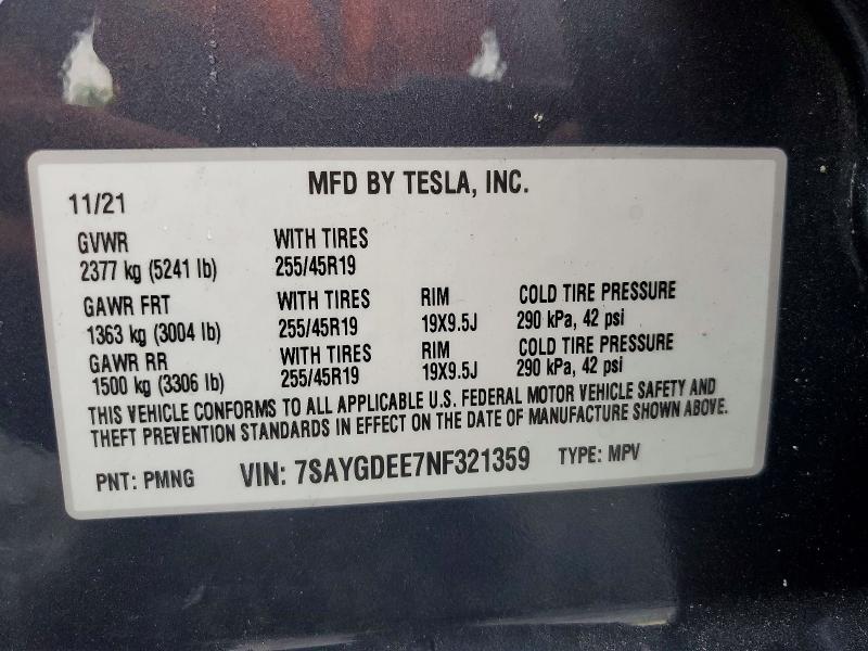 Продаж на аукціоні авто 2022 Tesla Model Y, vin: 7SAYGDEE7NF321359, номер лоту: 59312446