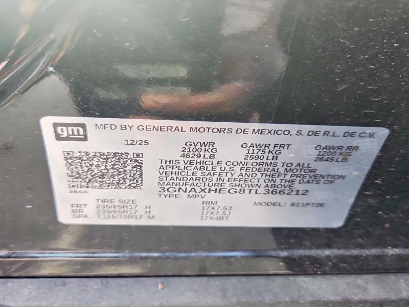 Aukcja sprzedaży 2026 Chevrolet Equinox, vin: 3GNAXHEG8TL366212, numer aukcji: 59891916
