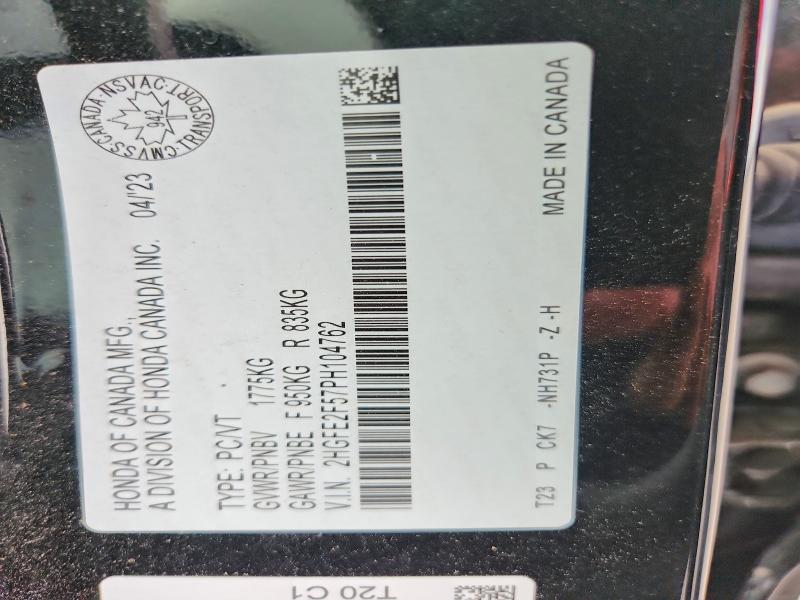 58361406 :رقم المزاد ، 2HGFE2F57PH104762 vin ، 2023 Honda Civic مزاد بيع