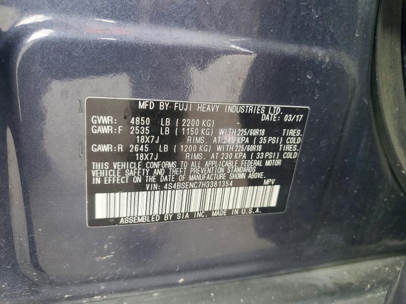 59721766 :رقم المزاد ، 4S4BSENC7H3381354 vin ، 2017 Subaru Outback مزاد بيع