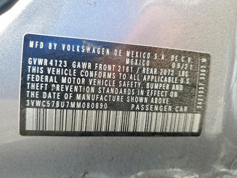 60415926 :رقم المزاد ، 3VWC57BU7MM080890 vin ، 2021 Volkswagen Jetta مزاد بيع