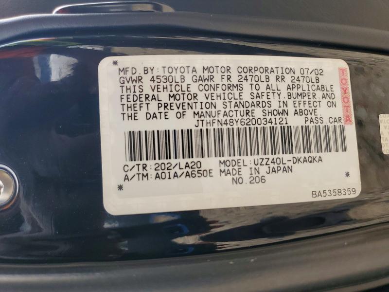 Продаж на аукціоні авто 2002 Lexus Sc, vin: JTHFN48Y620034121, номер лоту: 61727456