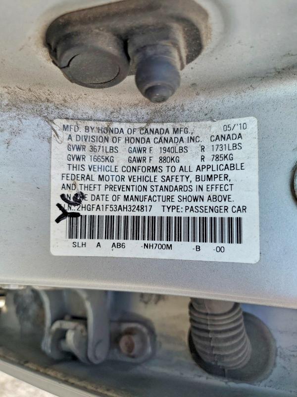 Продажа на аукционе авто 2010 Honda Civic, vin: 2HGFA1F53AH324817, номер лота: 63123586