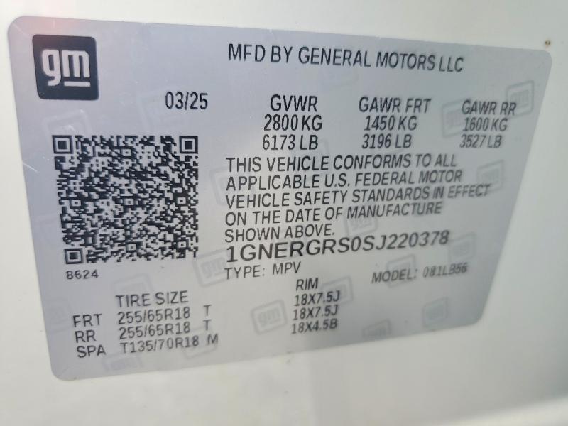 61791896 :رقم المزاد ، 1GNERGRS0SJ220378 vin ، 2025 Chevrolet Traverse مزاد بيع