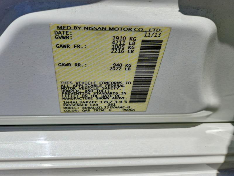 2014 Nissan Altima მანქანა იყიდება აუქციონზე, vin: 1N4AL3AP2EC187343, აუქციონის ნომერი: 60062076