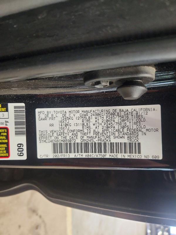 Продаж на аукціоні авто 2012 Toyota Tacoma, vin: 3TMLU4EN8CM089072, номер лоту: 63499986