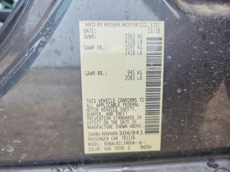 2019 Nissan Altima მანქანა იყიდება აუქციონზე, vin: 1N4BL4DVXKN306941, აუქციონის ნომერი: 60695126