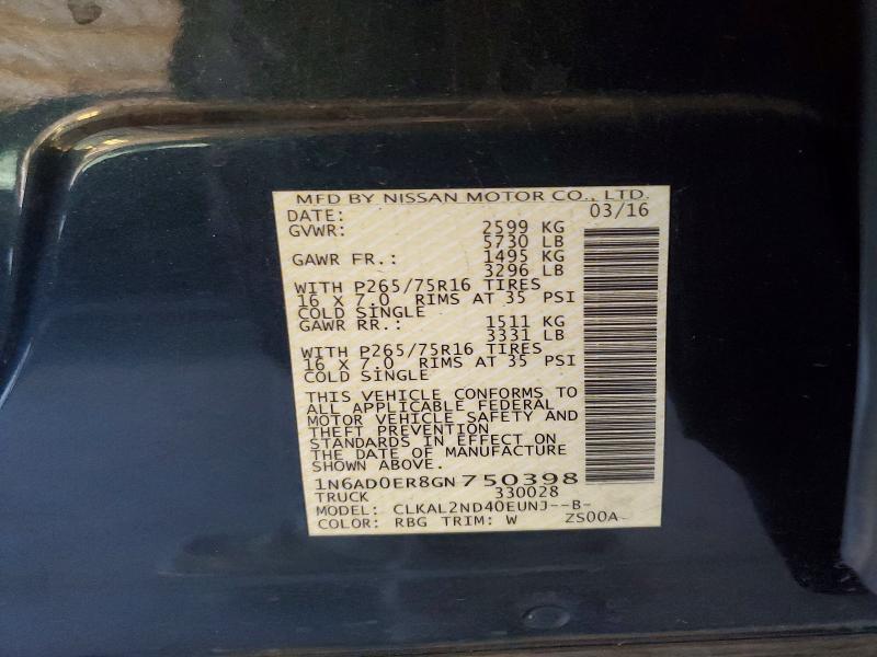 62268466 :رقم المزاد ، 1N6AD0ER8GN750398 vin ، 2016 Nissan Frontier مزاد بيع