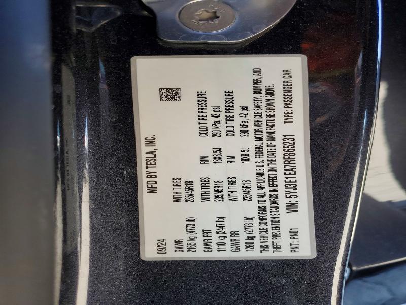 60273916 :رقم المزاد ، 5YJ3E1EA7RF865231 vin ، 2024 Tesla Model 3 مزاد بيع