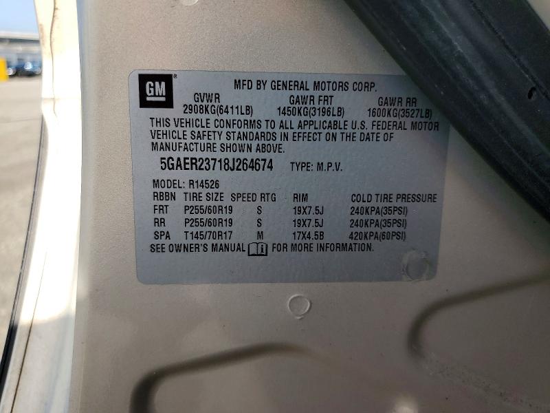 2008 Buick Enclave მანქანა იყიდება აუქციონზე, vin: 5GAER23718J264674, აუქციონის ნომერი: 59082876