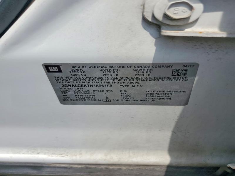 2017 Chevrolet Equinox მანქანა იყიდება აუქციონზე, vin: 2GNALCEK7H1596108, აუქციონის ნომერი: 61821386