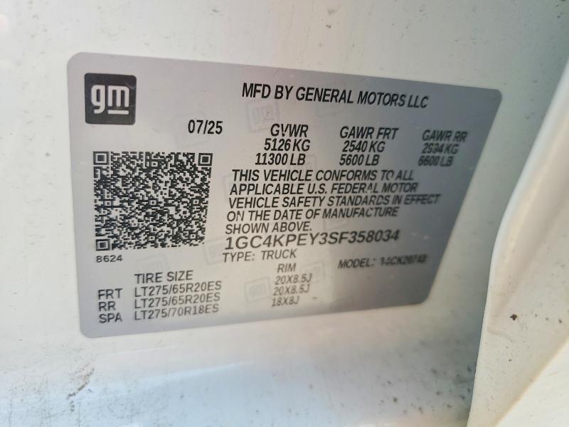 59171966 :رقم المزاد ، 1GC4KPEY3SF358034 vin ، 2025 Chevrolet Silverado مزاد بيع
