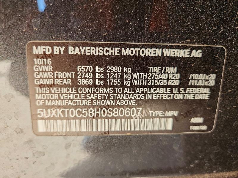 Продаж на аукціоні авто 2017 Bmw X5, vin: 5UXKT0C58H0S80607, номер лоту: 62360216