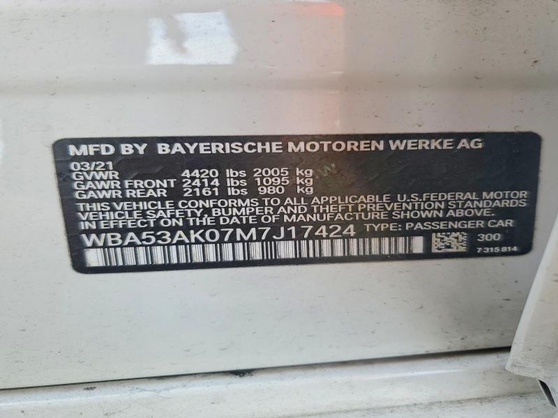 60437086 :رقم المزاد ، WBA53AK07M7J17424 vin ، 2021 Bmw 228i مزاد بيع