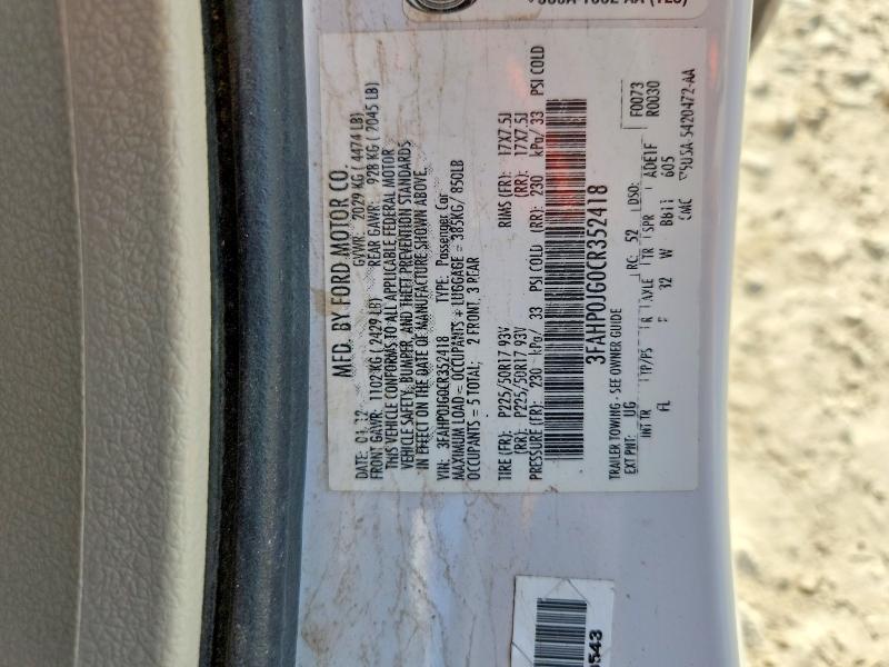 Aukcja sprzedaży 2012 Ford Fusion, vin: 3FAHP0JG0CR352418, numer aukcji: 61614966