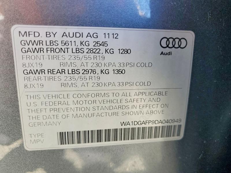 61029586 :رقم المزاد ، WA1DGAFP9DA040949 vin ، 2013 Audi Q5 مزاد بيع