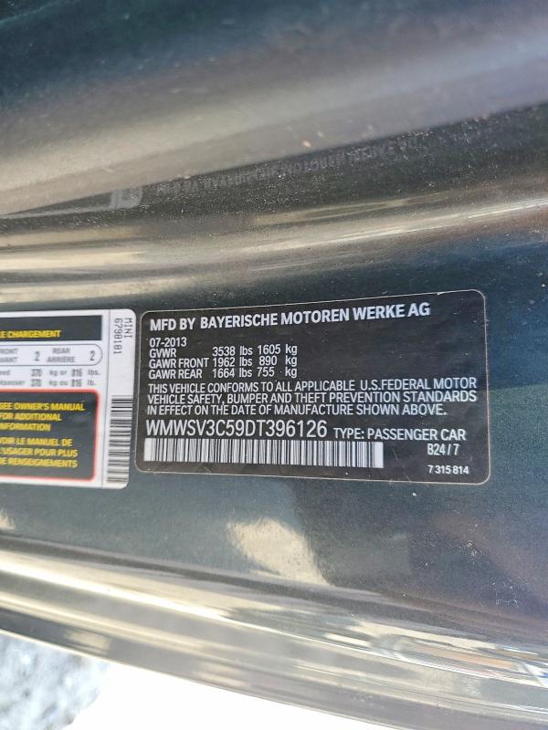 62766036 :رقم المزاد ، WMWSV3C59DT396126 vin ، 2013 Mini Cooper مزاد بيع