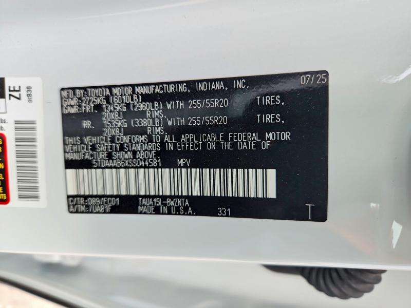60379446 :رقم المزاد ، 5TDAAAB6XSS044581 vin ، 2025 Lexus Tx 350 مزاد بيع
