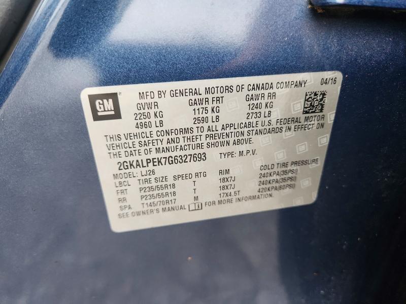 Aukcja sprzedaży 2016 Gmc Terrain, vin: 2GKALPEK7G6327693, numer aukcji: 60797356