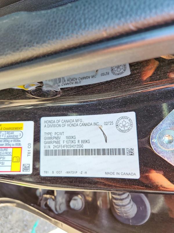 2025 Honda Civic მანქანა იყიდება აუქციონზე, vin: 2HGFE4F80SH013590, აუქციონის ნომერი: 58386506