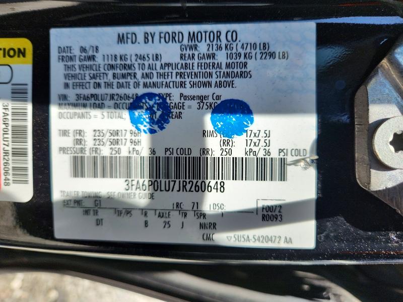 Aukcja sprzedaży 2018 Ford Fusion, vin: 3FA6P0LU7JR260648, numer aukcji: 59098236