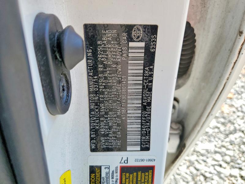 2014 Toyota Camry მანქანა იყიდება აუქციონზე, vin: 4T1BF1FK9EU801401, აუქციონის ნომერი: 61788846