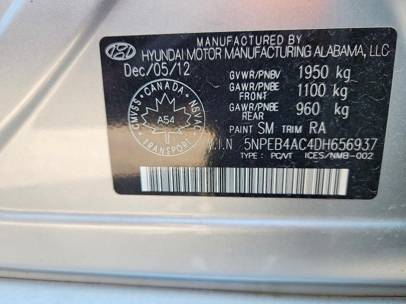 2013 Hyundai Sonata მანქანა იყიდება აუქციონზე, vin: 5NPEB4AC4DH656937, აუქციონის ნომერი: 61051446
