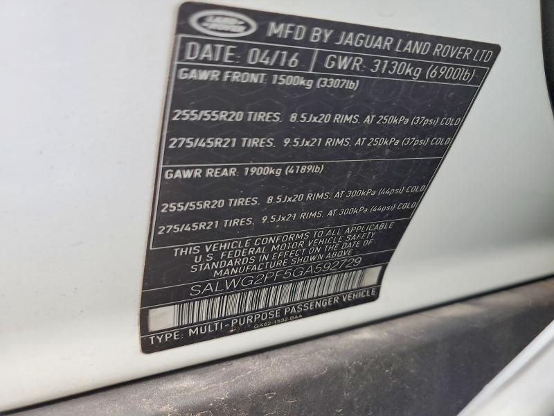 Продажа на аукционе авто 2016 Land Rover Range Rover Sport, vin: SALWG2PF5GA592729, номер лота: 59705946
