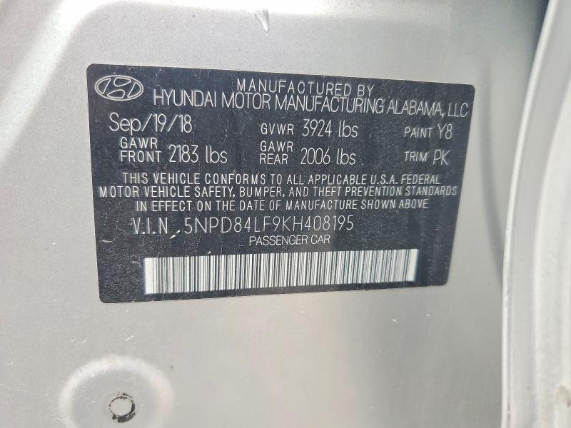 Продажа на аукционе авто 2019 Hyundai Elantra, vin: 5NPD84LF9KH408195, номер лота: 60429676