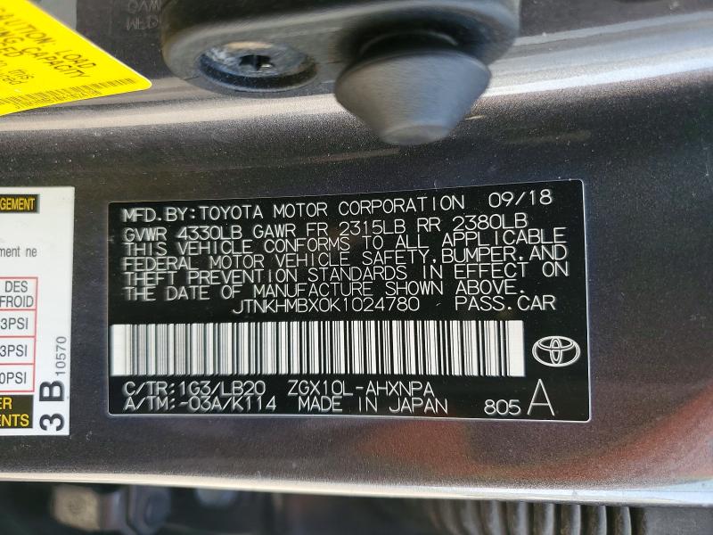 85620775 :رقم المزاد ، JTNKHMBX0K1024780 vin ، 2019 Toyota C-hr مزاد بيع