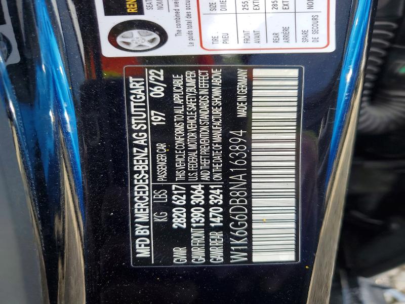 Aukcja sprzedaży 2022 Mercedes-benz S, vin: W1K6G6DB8NA163894, numer aukcji: 62102166