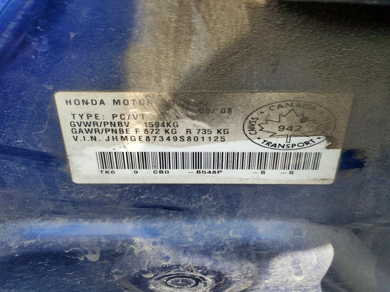 2009 Honda Fit მანქანა იყიდება აუქციონზე, vin: JHMGE87349S801125, აუქციონის ნომერი: 60135156