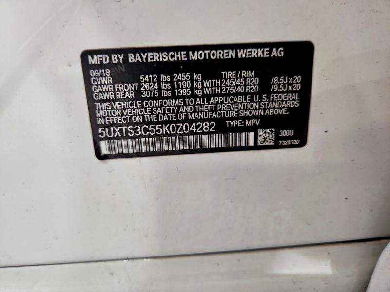 Aukcja sprzedaży 2019 Bmw X3, vin: 5UXTS3C55K0Z04282, numer aukcji: 61718226