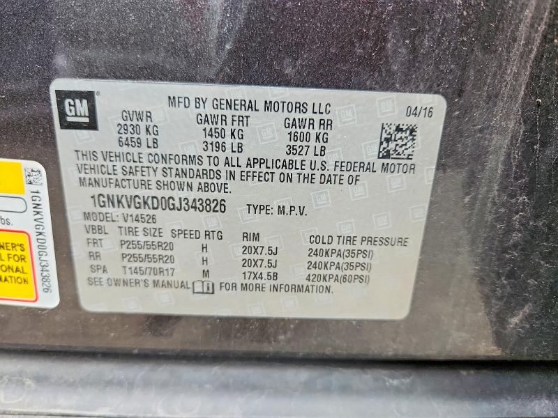 Продаж на аукціоні авто 2016 Chevrolet Traverse, vin: 1GNKVGKD0GJ343826, номер лоту: 61294206