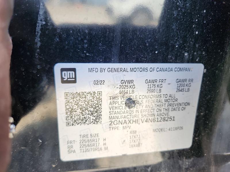 Aukcja sprzedaży 2022 Chevrolet Equinox, vin: 2GNAXHEV4N6128251, numer aukcji: 60672816
