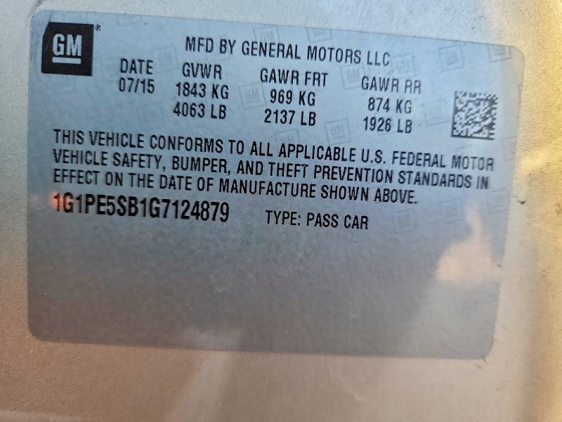 60143056 :رقم المزاد ، 1G1PE5SB1G7124879 vin ، 2016 Chevrolet Cruze Limited مزاد بيع