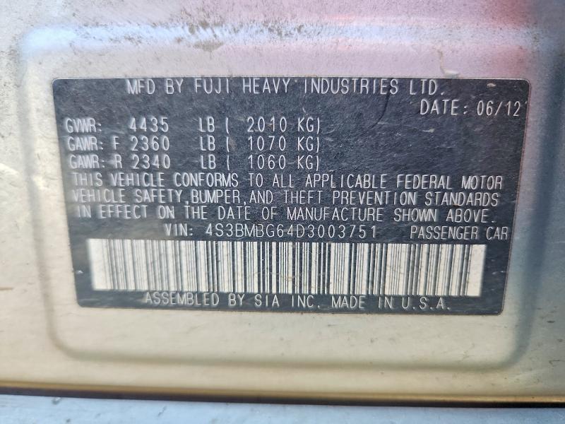 Продаж на аукціоні авто 2013 Subaru Legacy, vin: 4S3BMBG64D3003751, номер лоту: 59913486