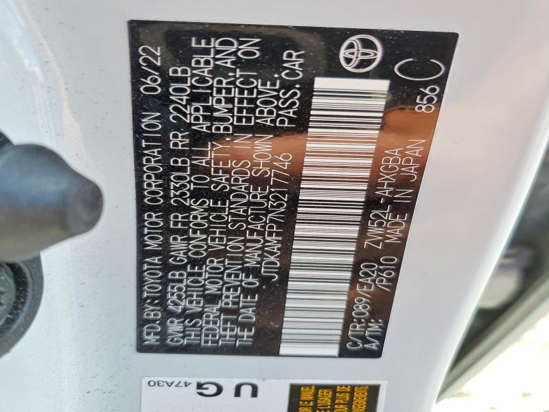 60879416 :رقم المزاد ، JTDKAMFP7N3217746 vin ، 2022 Toyota Prius Prime مزاد بيع