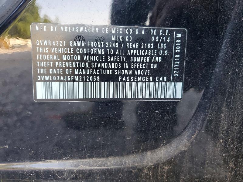 59724016 :رقم المزاد ، 3VWL07AJ5FM212053 vin ، 2015 Volkswagen Jetta مزاد بيع