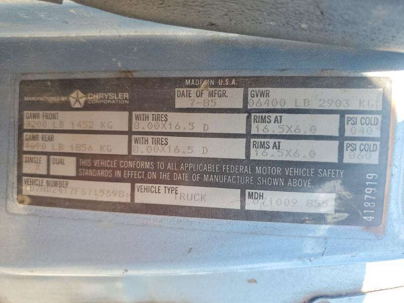 62885266 :رقم المزاد ، 1B7HD24T7FS715698 vin ، 1985 Dodge D-series مزاد بيع