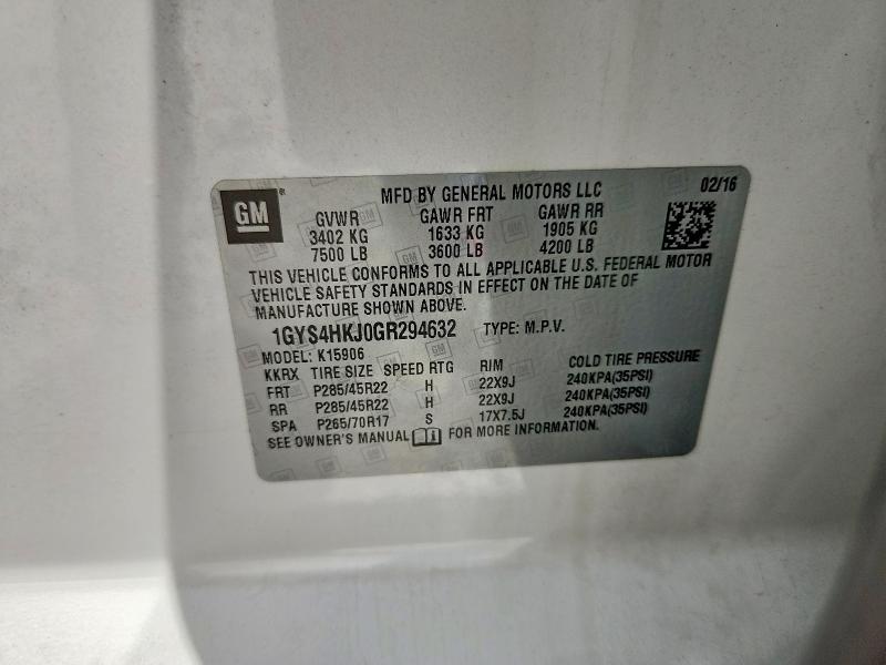 2016 Cadillac Escalade მანქანა იყიდება აუქციონზე, vin: 1GYS4HKJ0GR294632, აუქციონის ნომერი: 61163406
