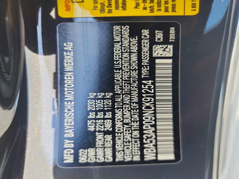 Aukcja sprzedaży 2022 Bmw 430i, vin: WBA53AP09NCK91254, numer aukcji: 59573946